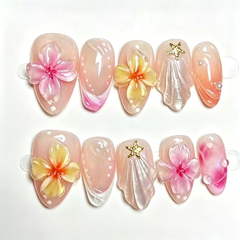 Blumeninspiriertes 3D Press-On Nail Set