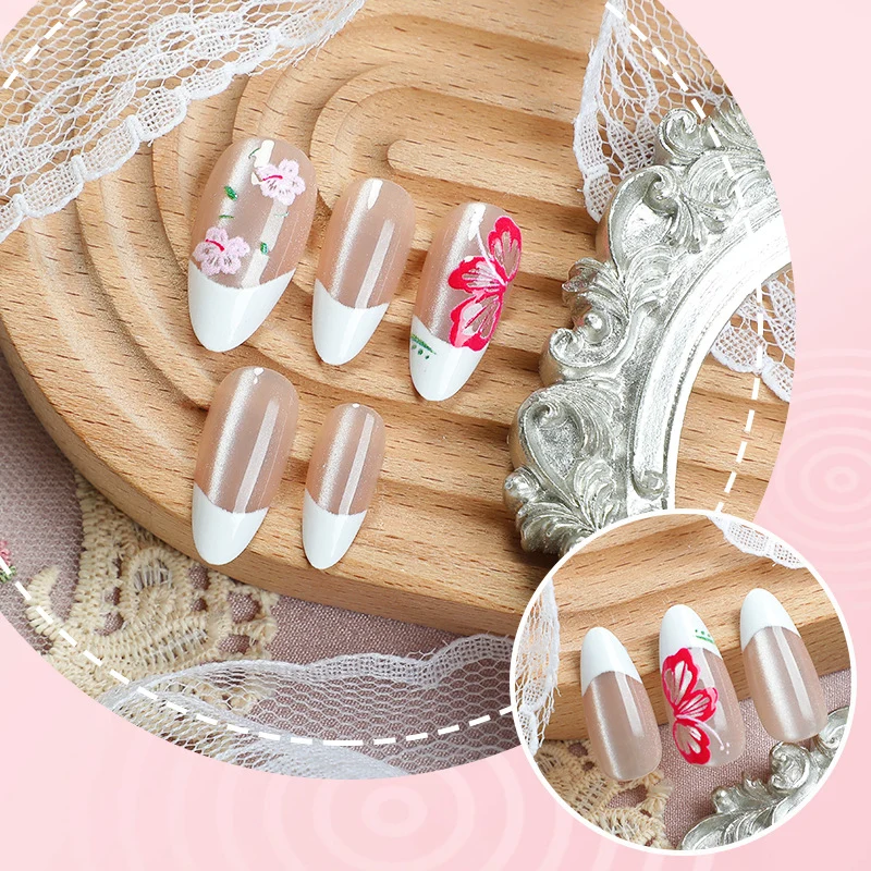 Blumen Französische Spitze Press-On Nagelkunst Set