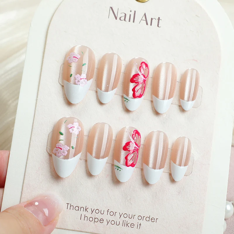 Blumen Französische Spitze Press-On Nagelkunst Set