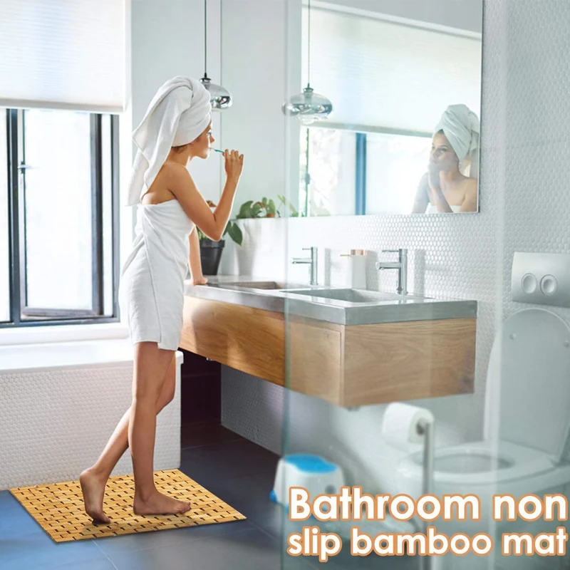 Skanto | Bambus-Badematte Rutschfester wasserabweisender Läufer für das Badezimmer Natürliche Holz-Duschmatte Rutschfester Stoff