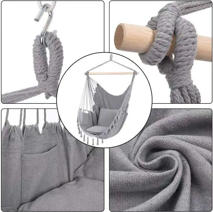 Skanto | Bequemer Hängesessel mit weichen Kissen - Hängeschaukel für Entspannung und Freizeit im Innen- und Außenbereich - Strapazierfähiger Baumwollstoff, Aufhängezubehör inklusive