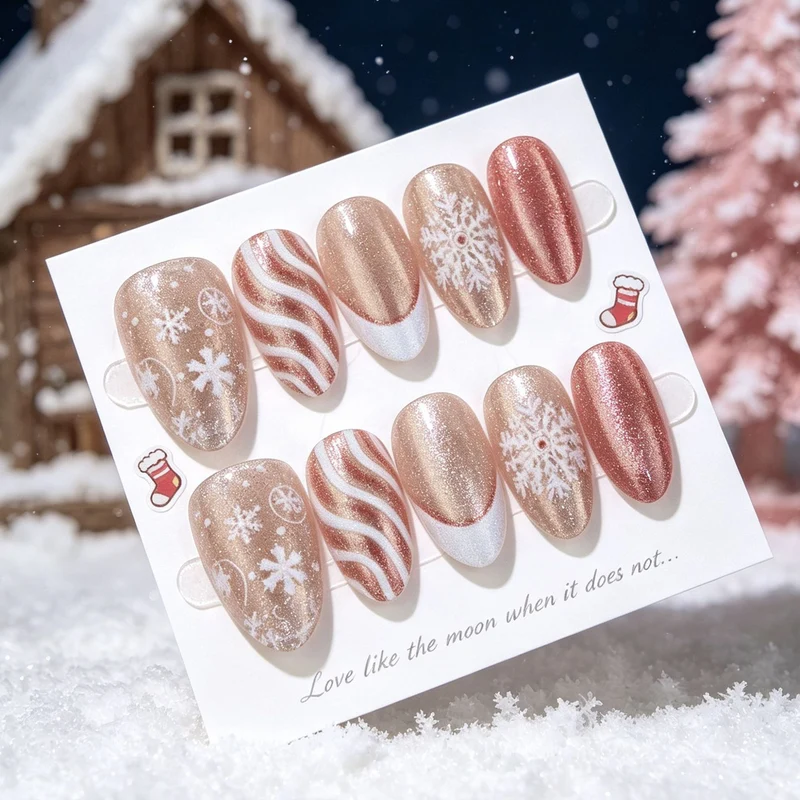 Festliches Glitter und Schneeflocken Press-On Nagel Set