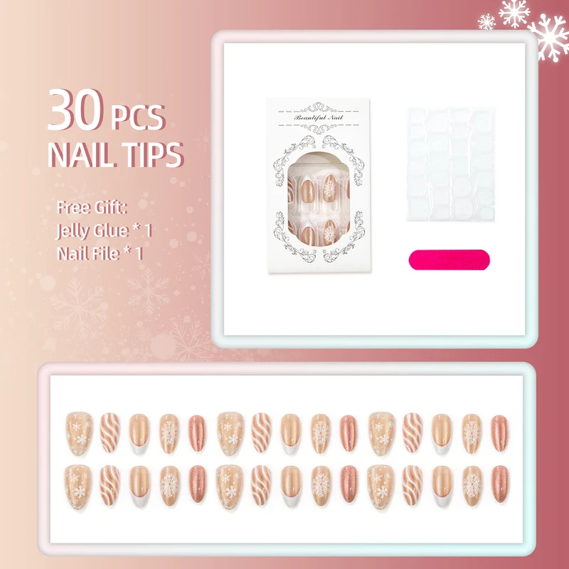 Festliches Glitter und Schneeflocken Press-On Nagel Set