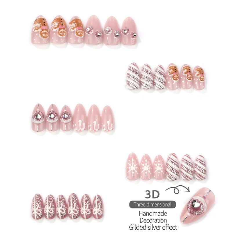 Festliches Lebkuchen-Themen Press-On Nagelkunst Set