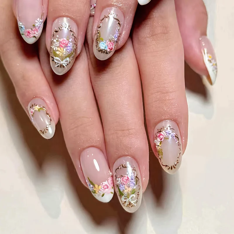 Elegantes Floral Art Press-On Nail Set