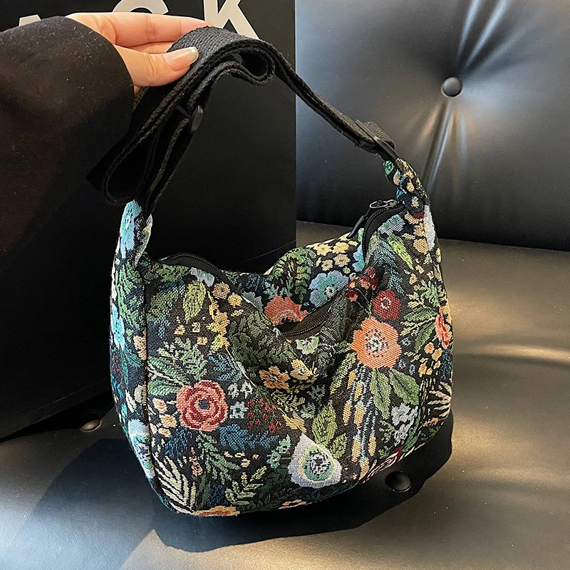 Blumenmuster Canvas Schultertasche