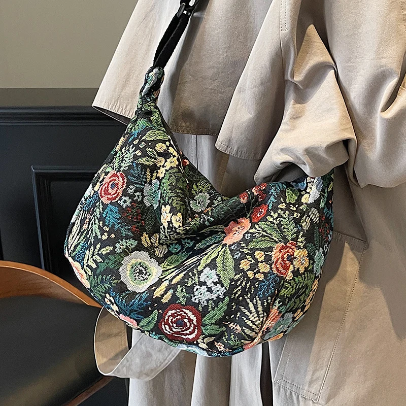 Blumenmuster Canvas Schultertasche