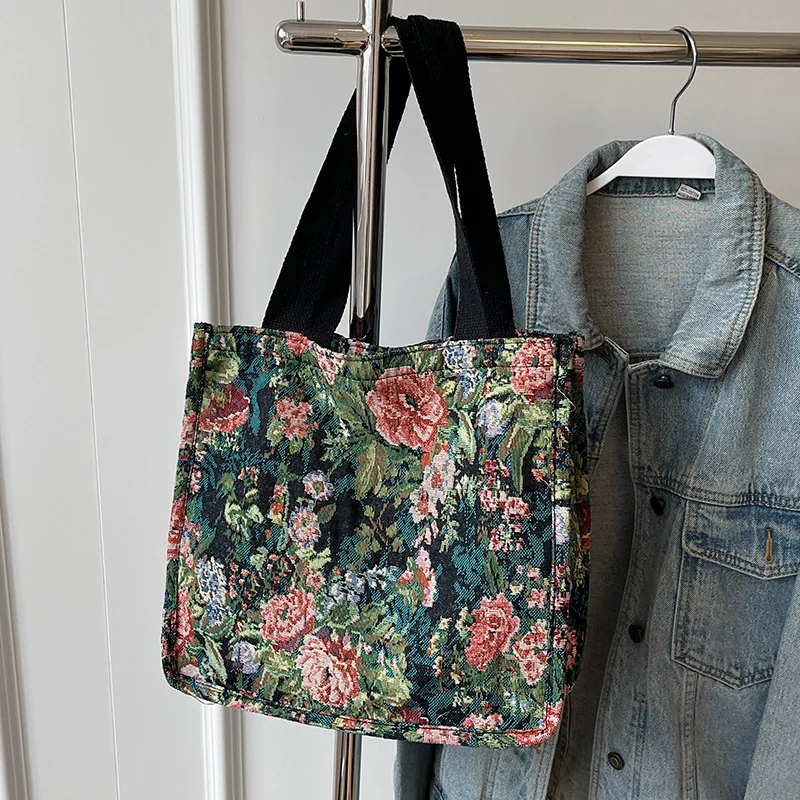 Florale gestickte Wandteppich Tragetasche