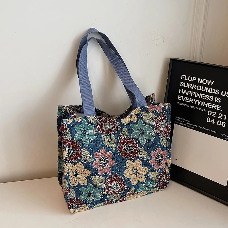 Florale gestickte Wandteppich Tragetasche