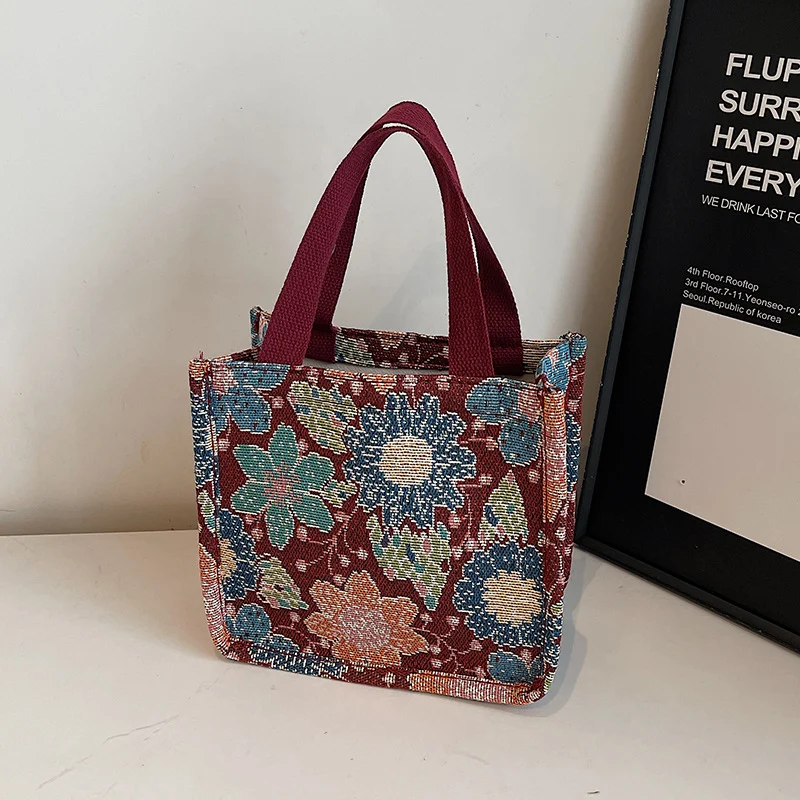 Florale gestickte Wandteppich Tragetasche