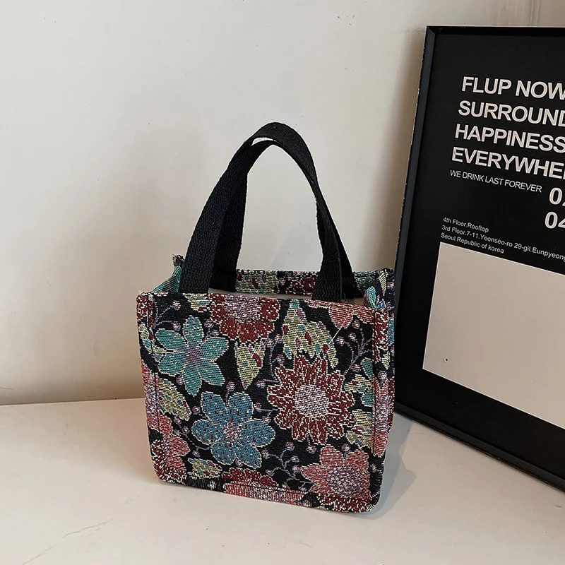 Florale gestickte Wandteppich Tragetasche