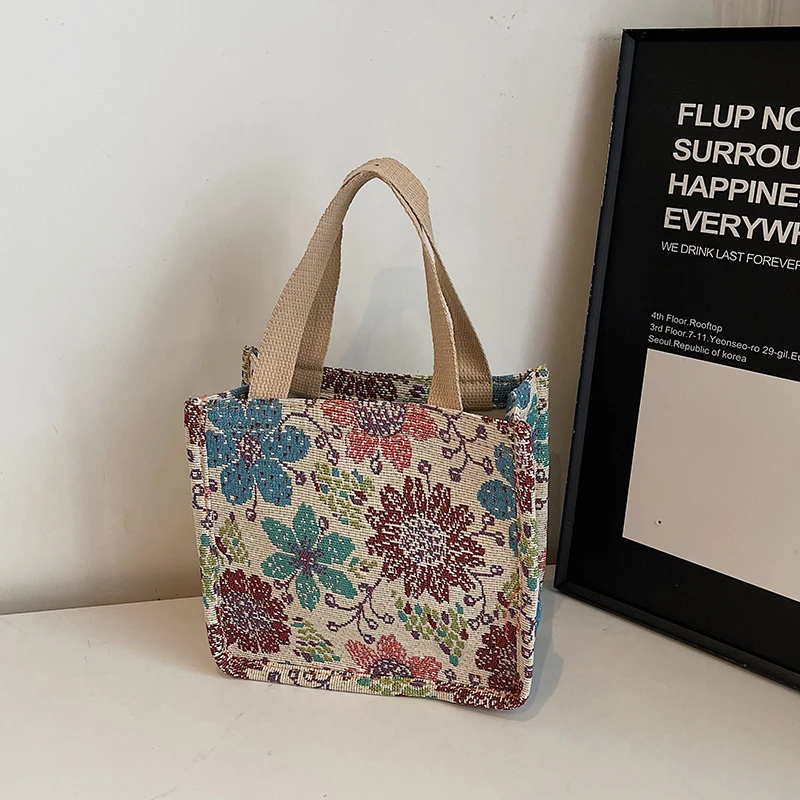 Florale gestickte Wandteppich Tragetasche