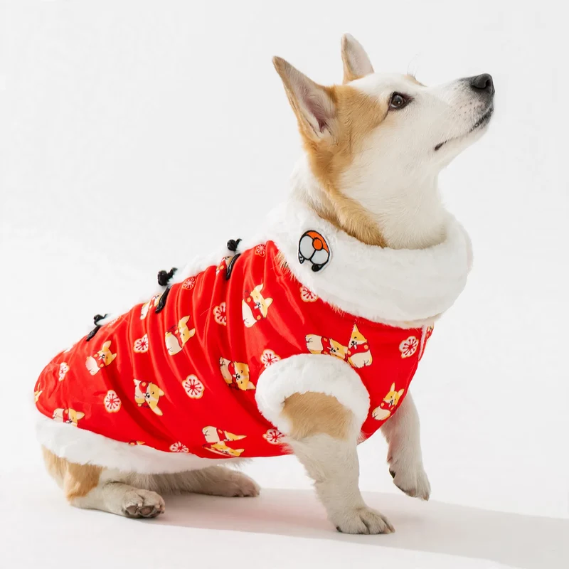 Chinesischer Wintermantel für mittlere Hunde mit Schal