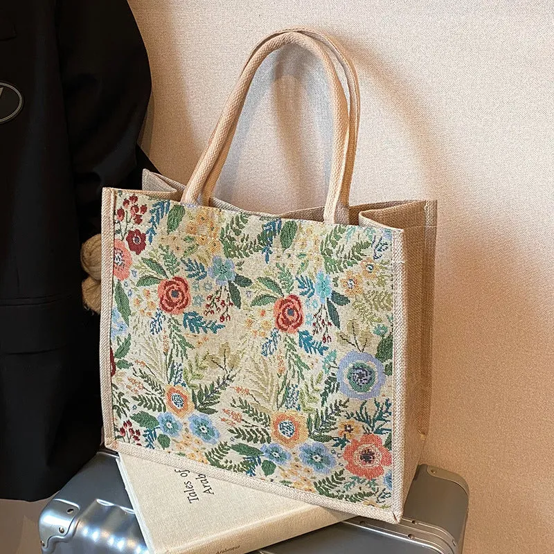 Blumengestickte Canvas Tragetasche