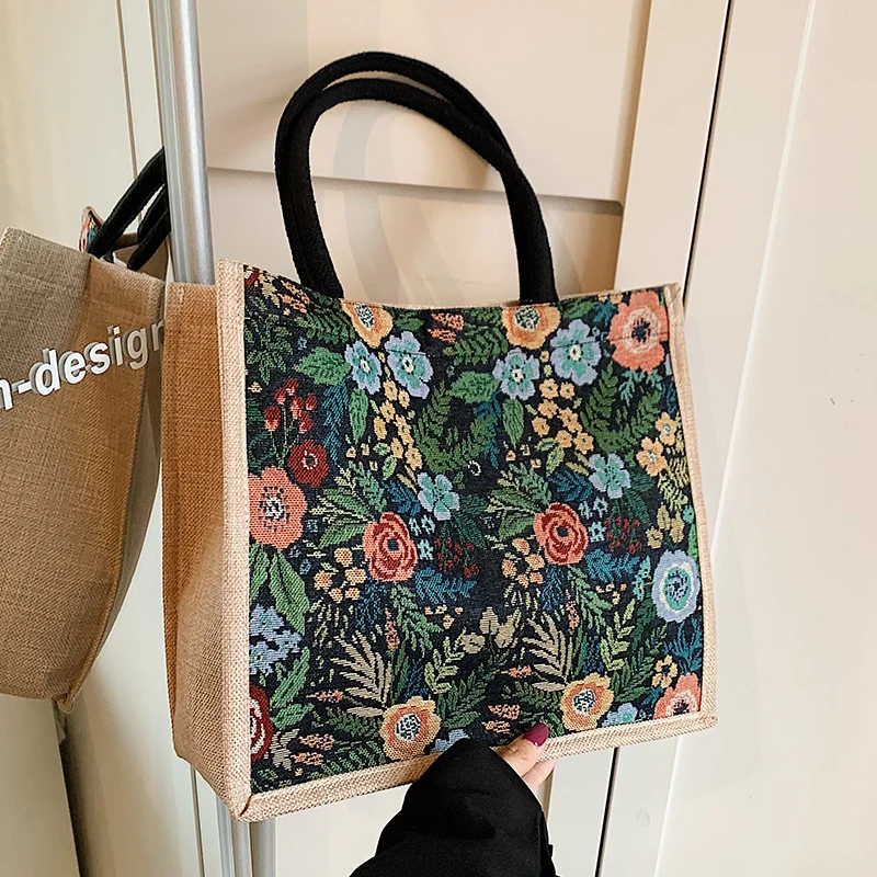 Blumengestickte Canvas Tragetasche