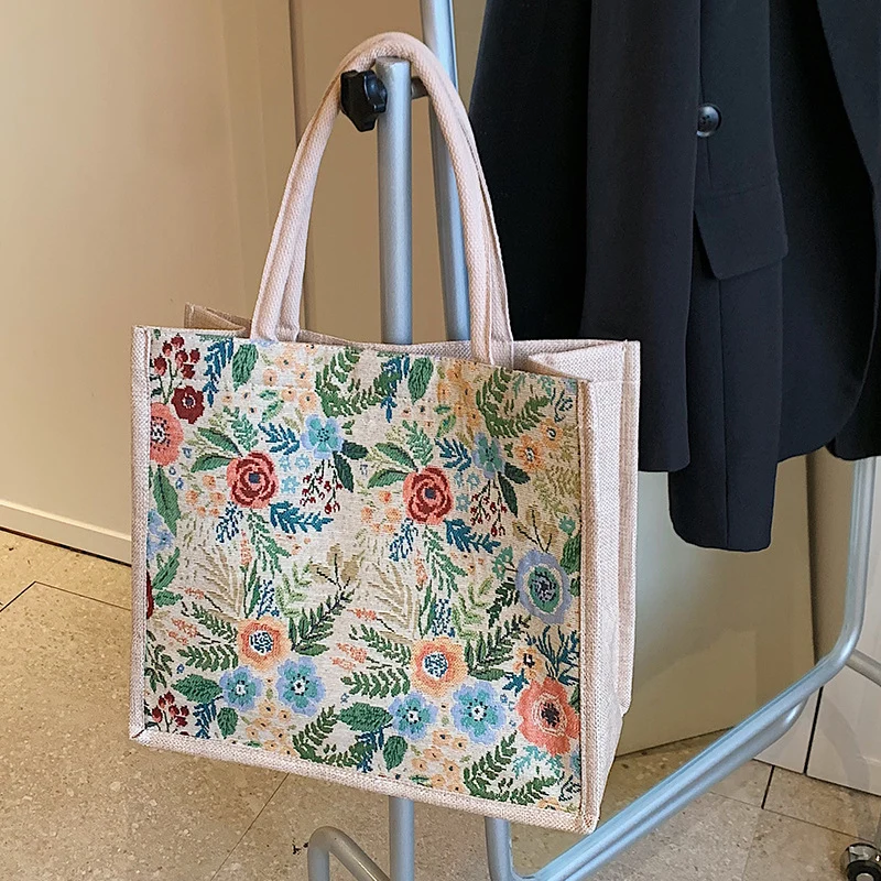 Blumengestickte Canvas Tragetasche