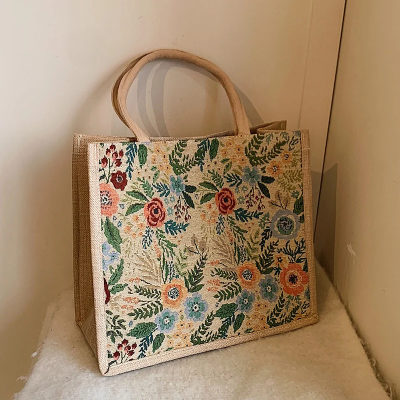 Blumengestickte Canvas Tragetasche
