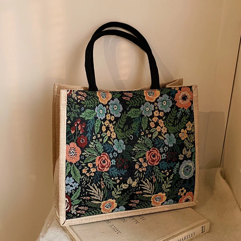 Blumengestickte Canvas Tragetasche
