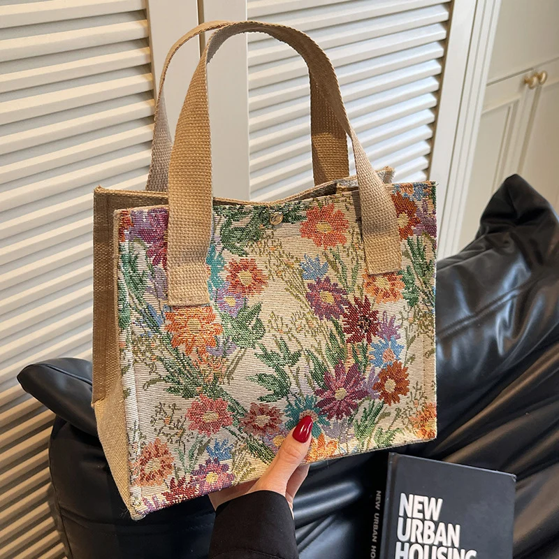 Blumen bestickte Canvas-Shopper-Tasche 1790616925