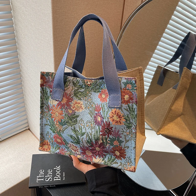 Blumen bestickte Canvas-Shopper-Tasche 1790616925