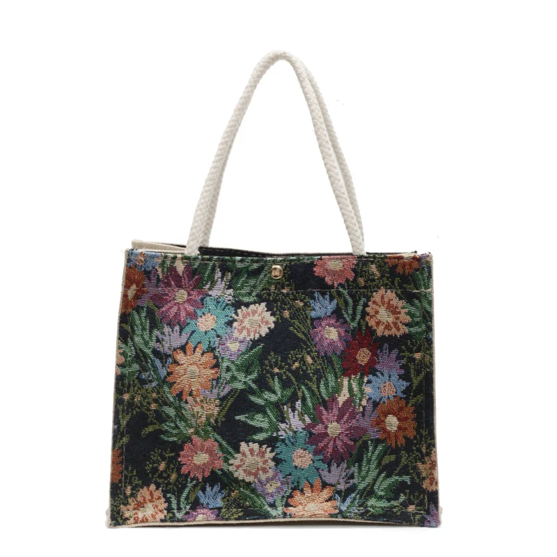 Blumen bestickte Canvas-Shopper-Tasche 1790616925