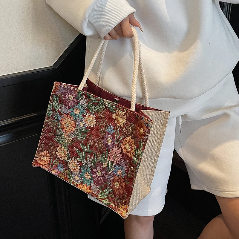 Blumen bestickte Canvas-Shopper-Tasche 1790616925