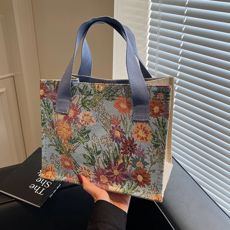 Blumen bestickte Canvas-Shopper-Tasche 1790616925