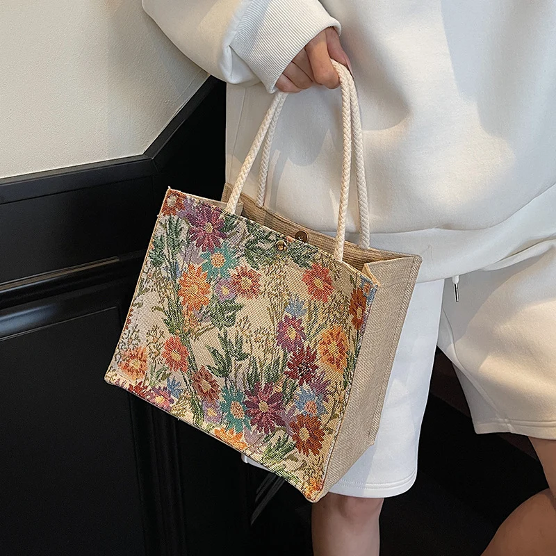 Blumen bestickte Canvas-Shopper-Tasche 1790616925