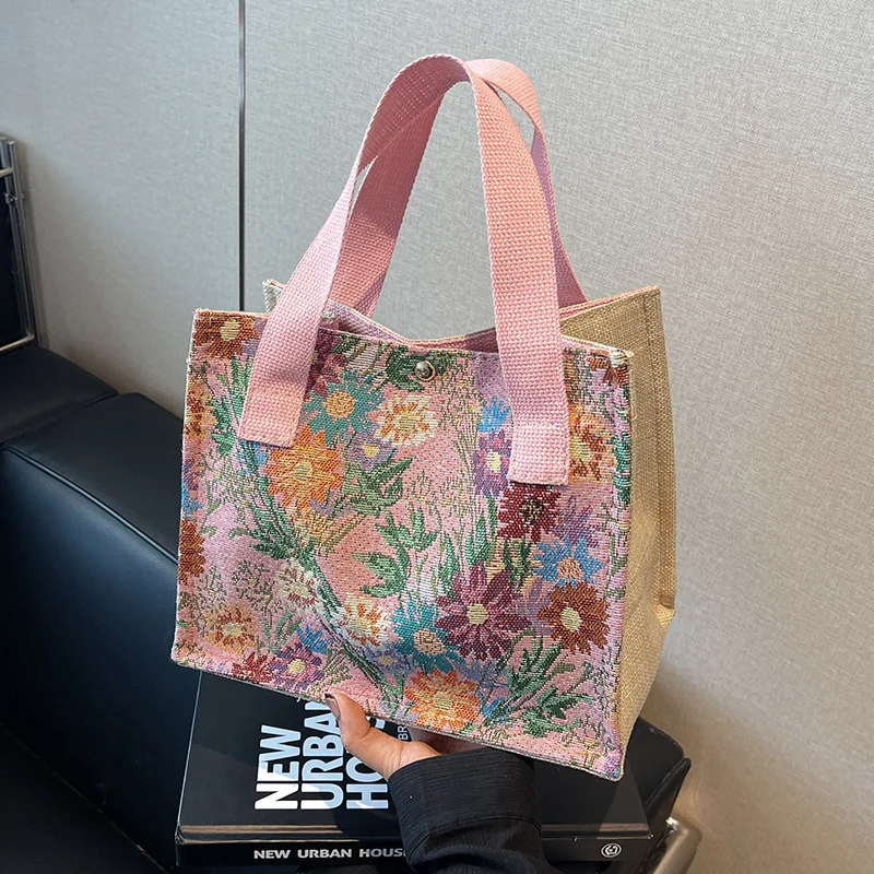 Blumen bestickte Canvas-Shopper-Tasche 1790616925