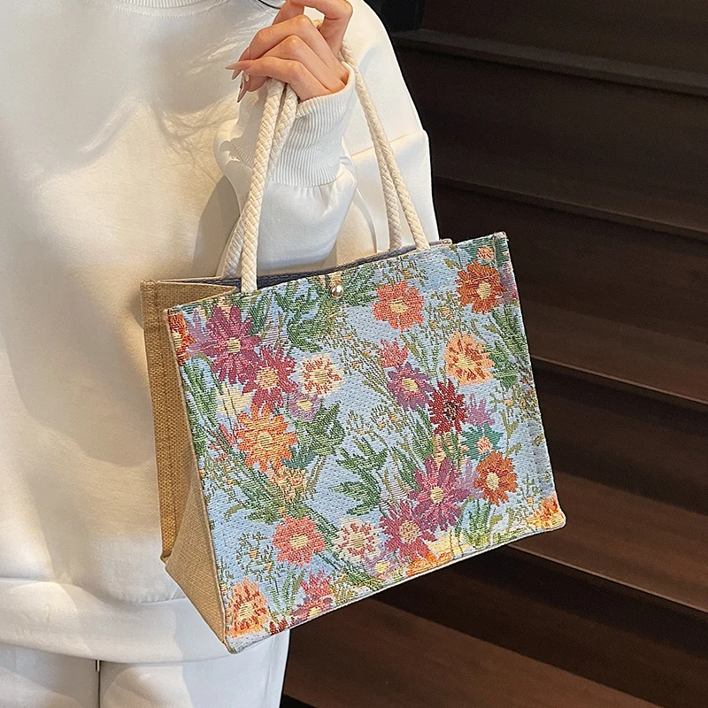 Blumen bestickte Canvas-Shopper-Tasche 1790616925