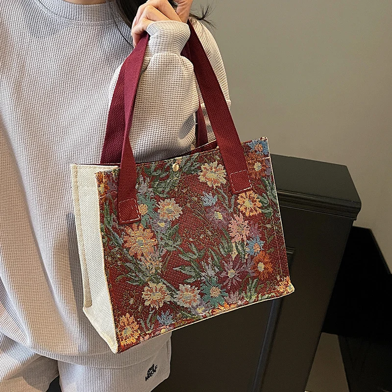 Blumen bestickte Canvas-Shopper-Tasche 1790616925