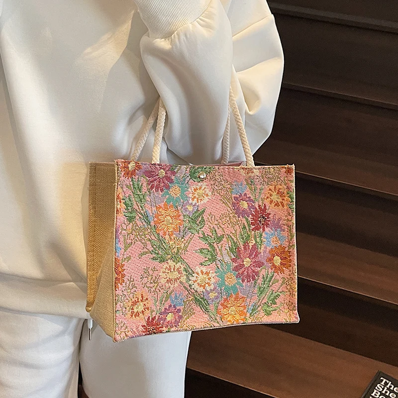 Blumen bestickte Canvas-Shopper-Tasche 1790616925