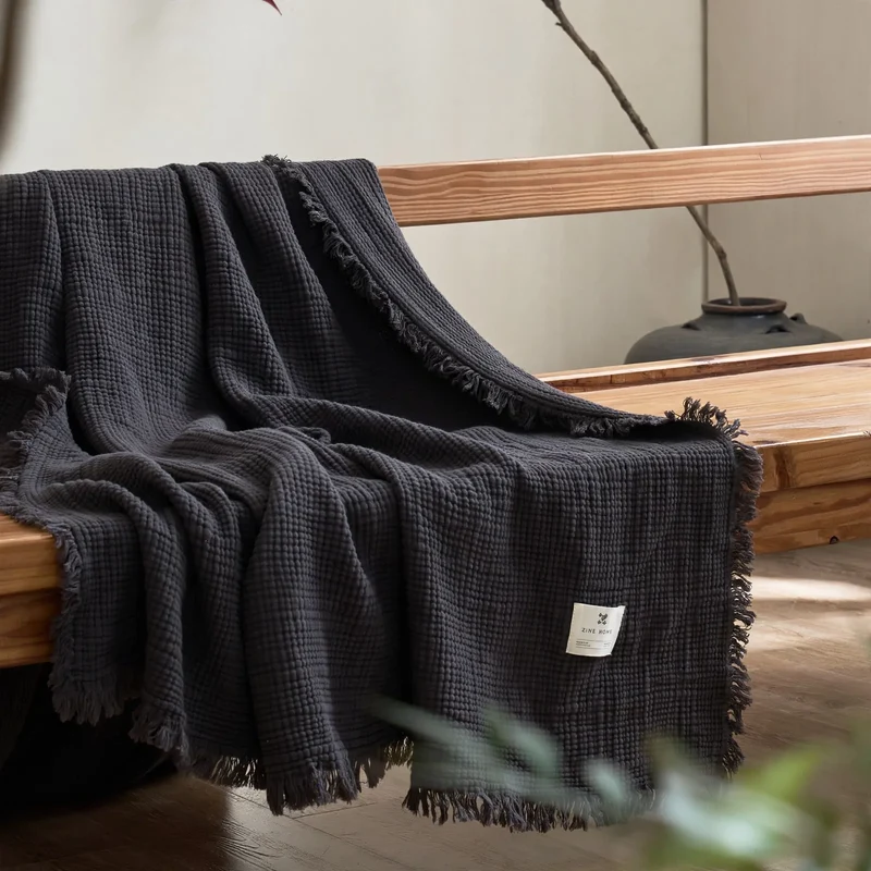 Baumwolldecke vierschichtig, Fransen, Doppelfarbe