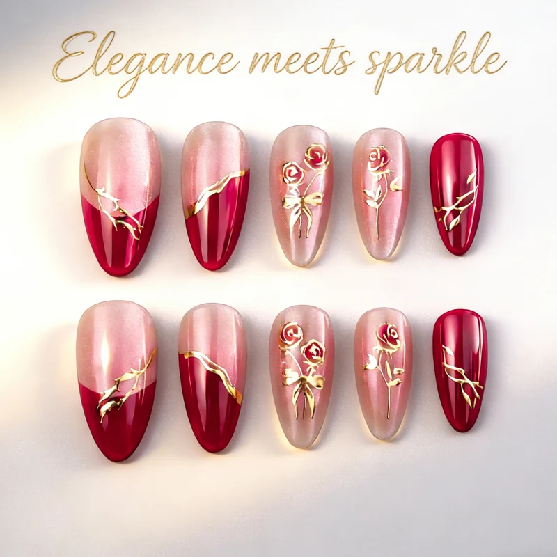 Elegantes florales Press-On-Nagelkunstset