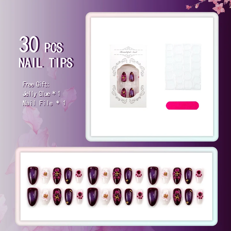 Elegantes blumeninspiriertes Aufklebenägel-Set