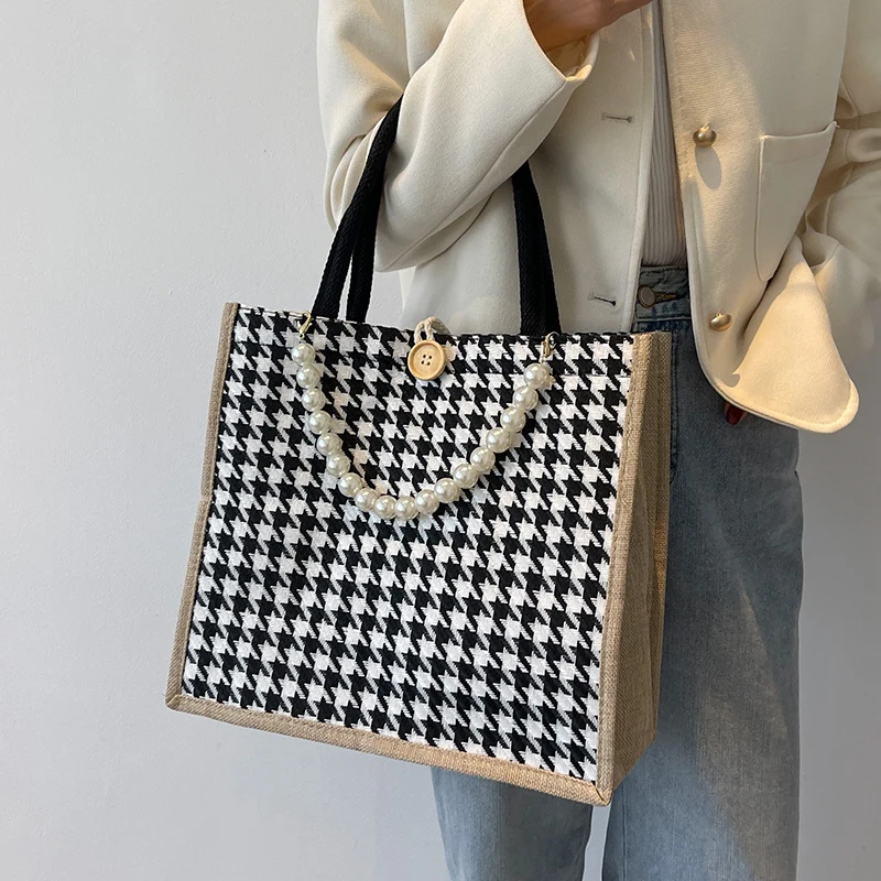 Hahnentritt-Muster Tote-Bag