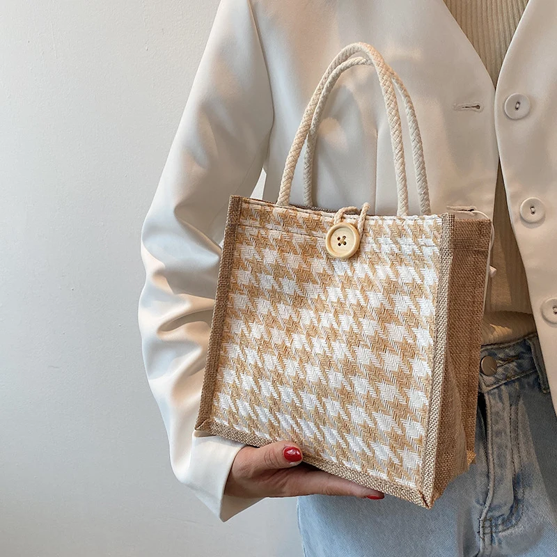 Hahnentrittmuster Canvas Tote Bag