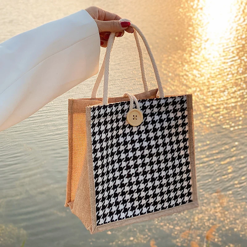 Hahnentrittmuster Canvas Tote Bag