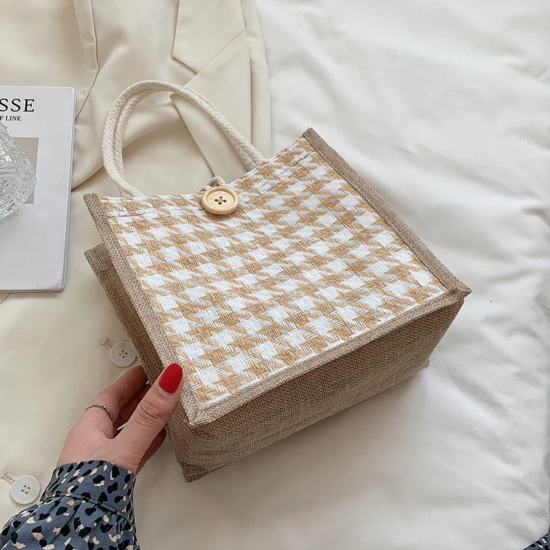 Hahnentrittmuster Canvas Tote Bag