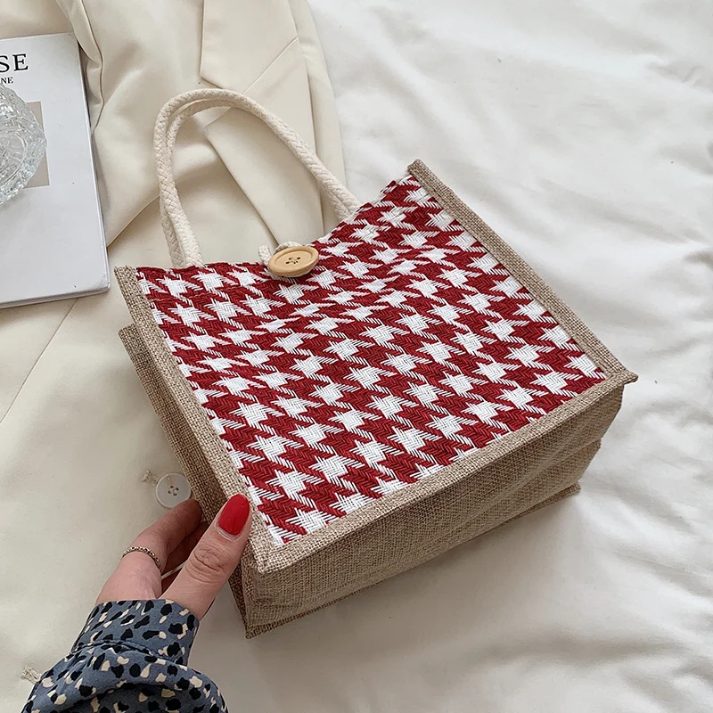 Hahnentrittmuster Canvas Tote Bag