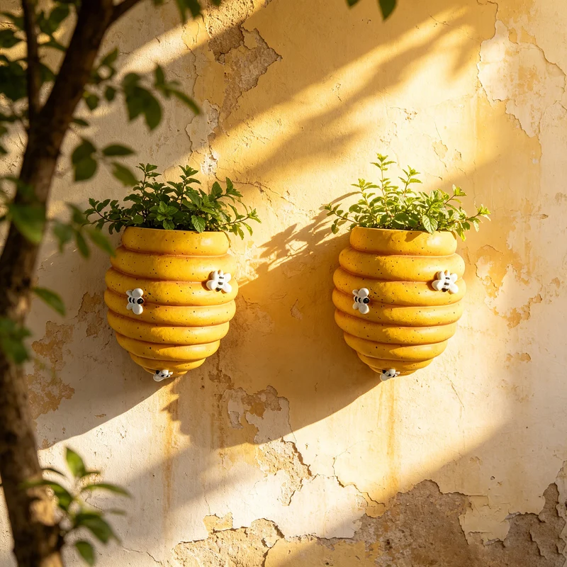 Wandhängender Blumentopf mit Bienenmotiv