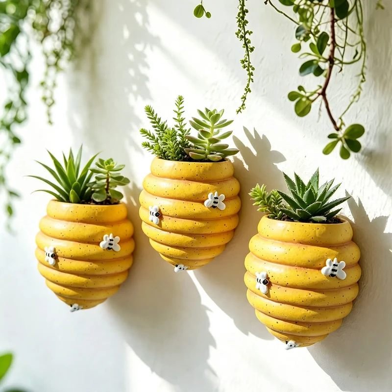 Wandhängender Blumentopf mit Bienenmotiv