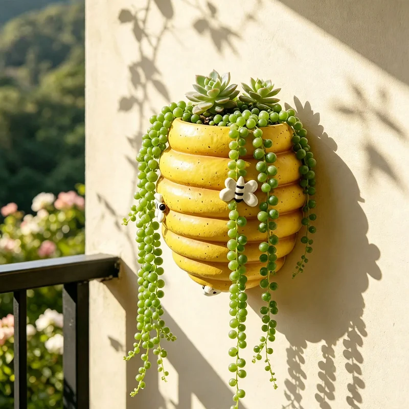 Wandhängender Blumentopf mit Bienenmotiv