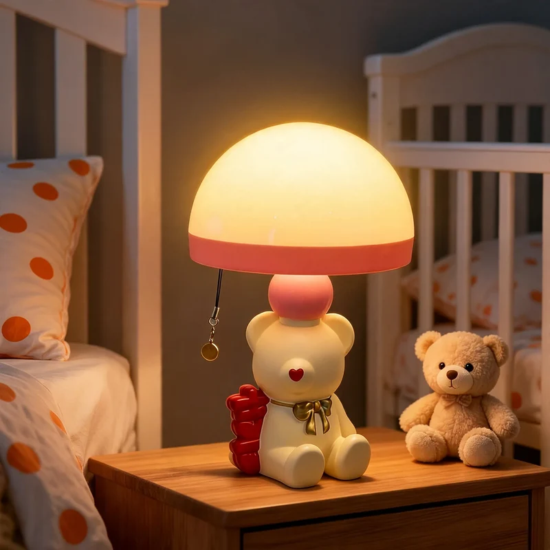 Nachttischlampe mit Motiv, Zugschalter