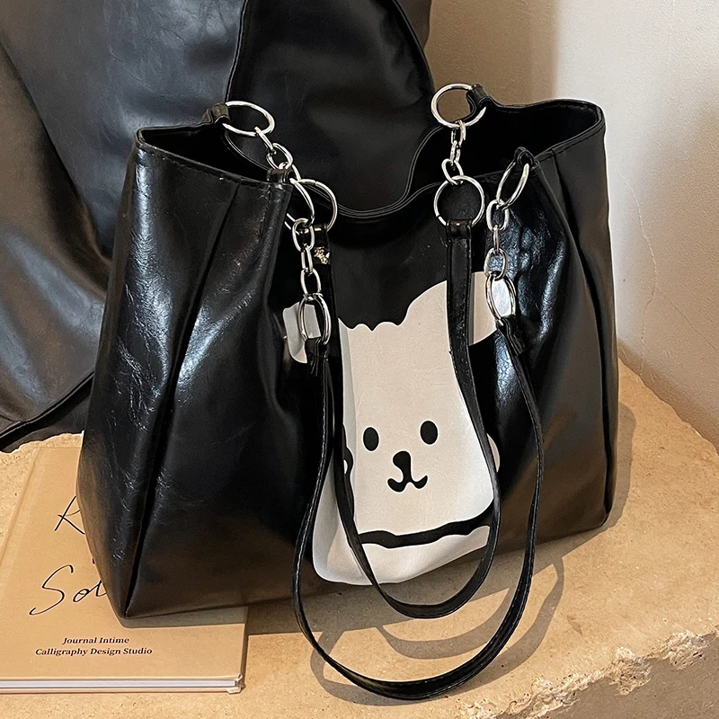 Süße Bärenprint-Faux-Leder-Hobo- Tasche
