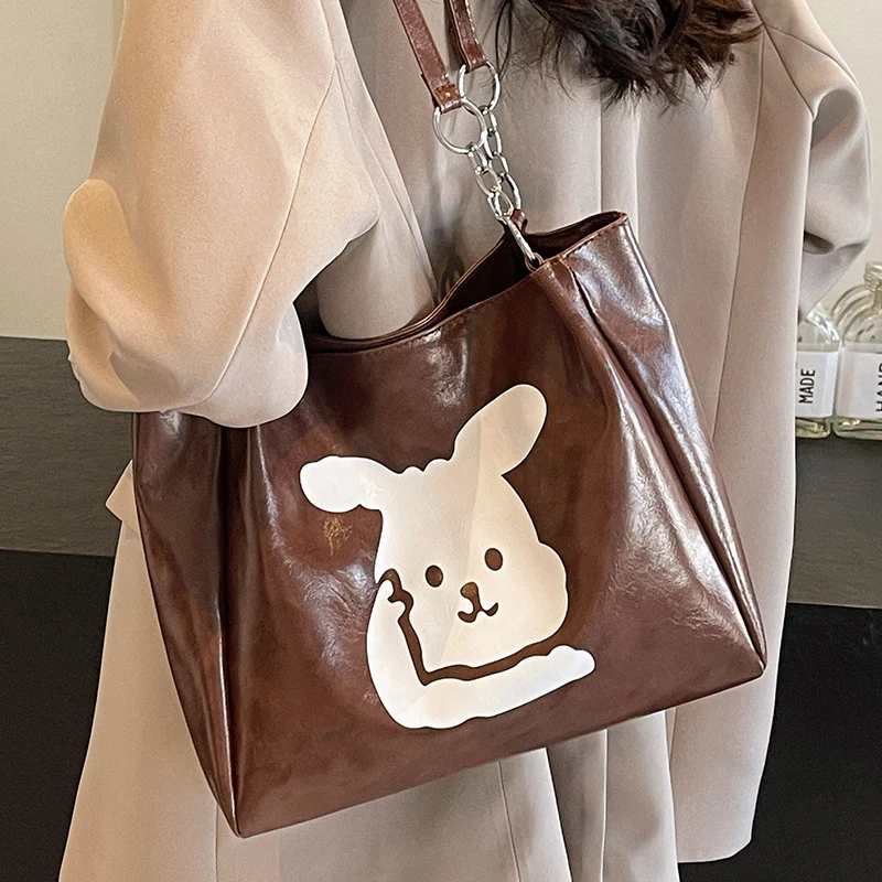 Süße Bärenprint-Faux-Leder-Hobo- Tasche