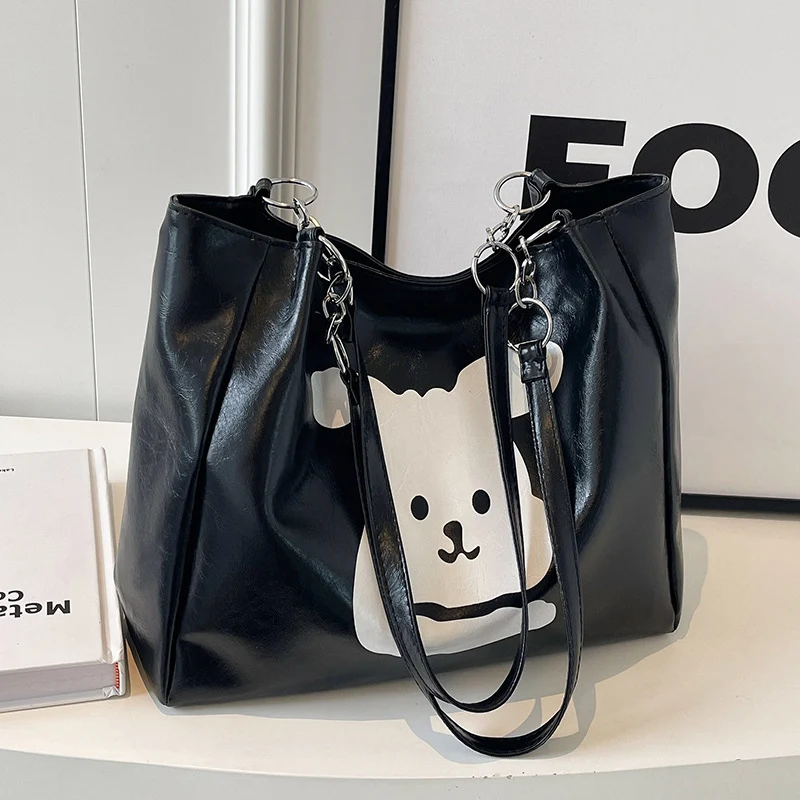 Süße Bärenprint-Faux-Leder-Hobo- Tasche