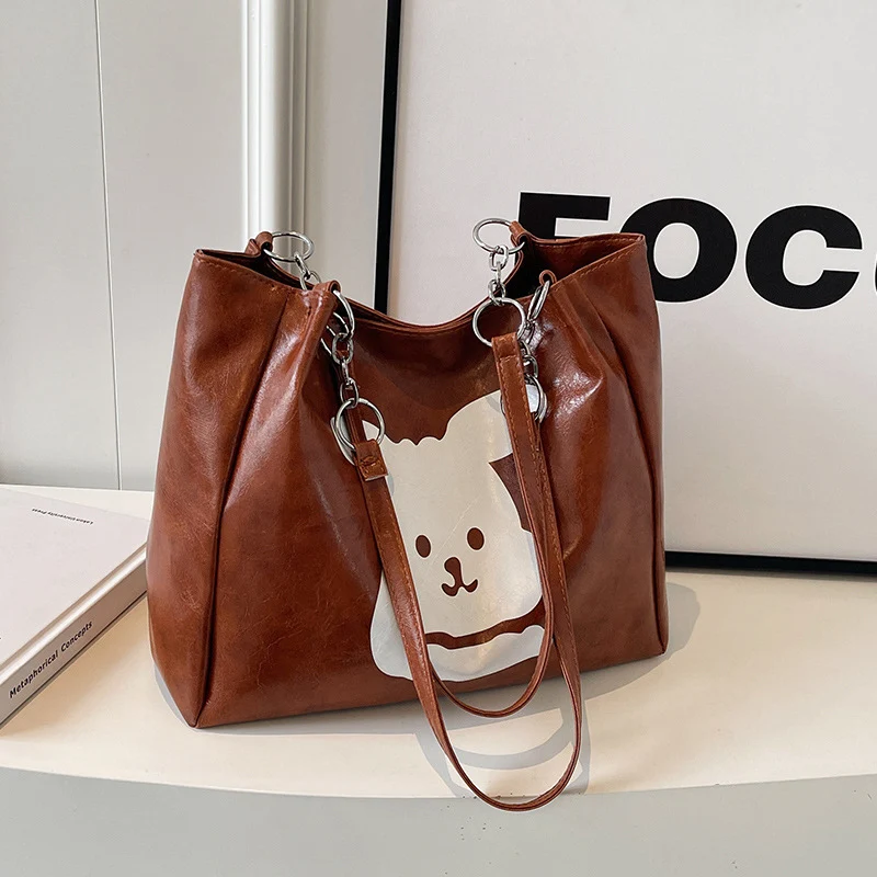 Süße Bärenprint-Faux-Leder-Hobo- Tasche