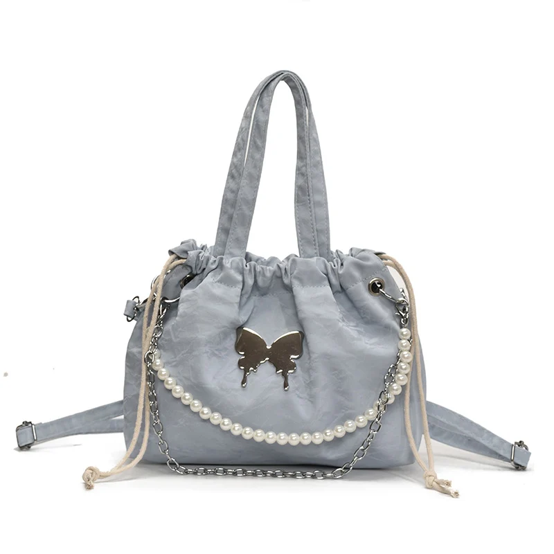 Elegante Mini-Handtasche mit Perlenakzenten und Kordelzug