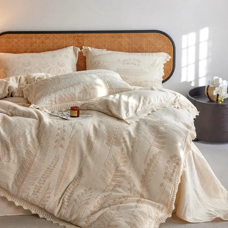 Leinen-Bettwäsche-Set, 4-teilig, Jacquard-Muster